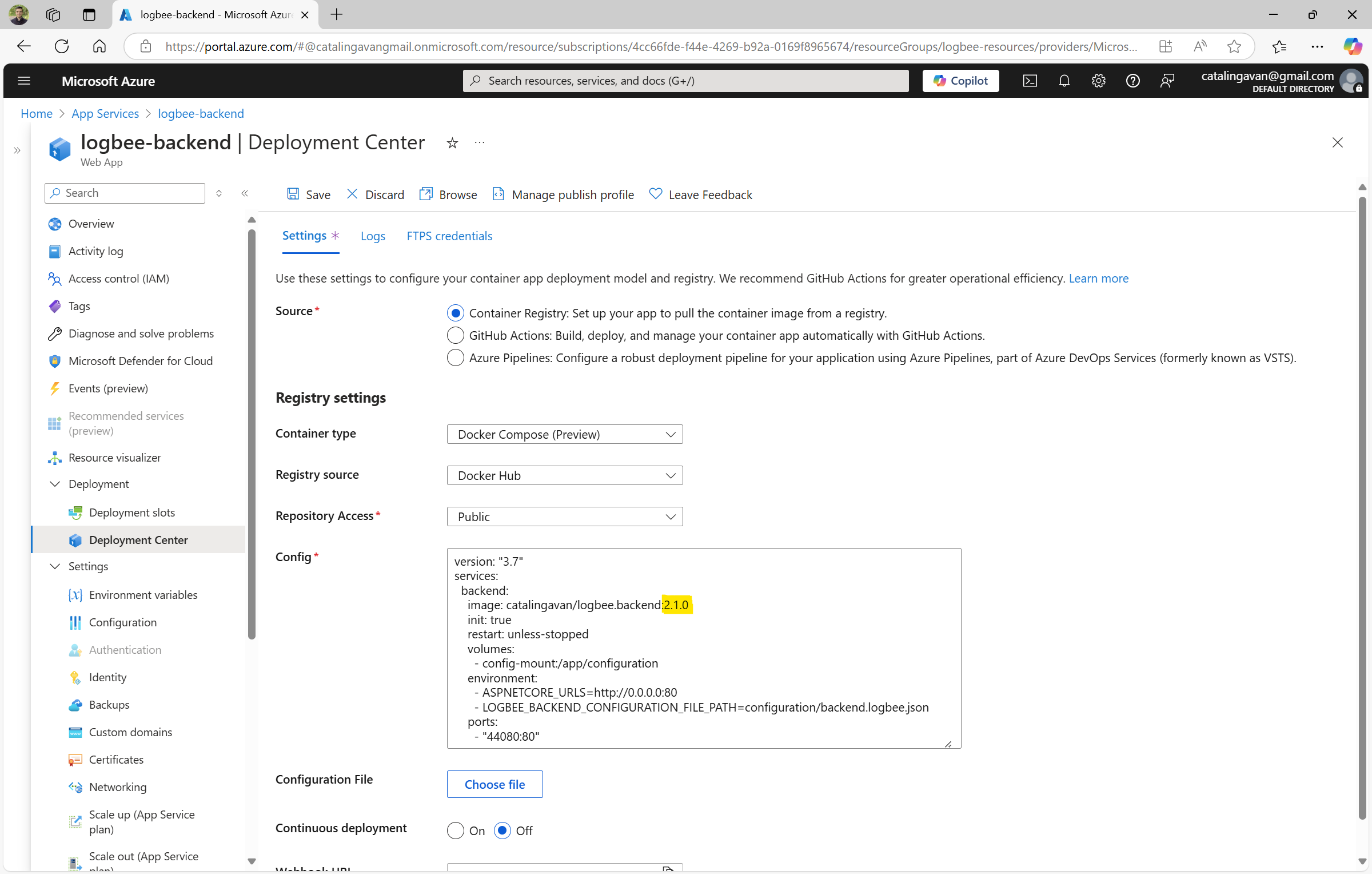 Logbee Backend App Service update