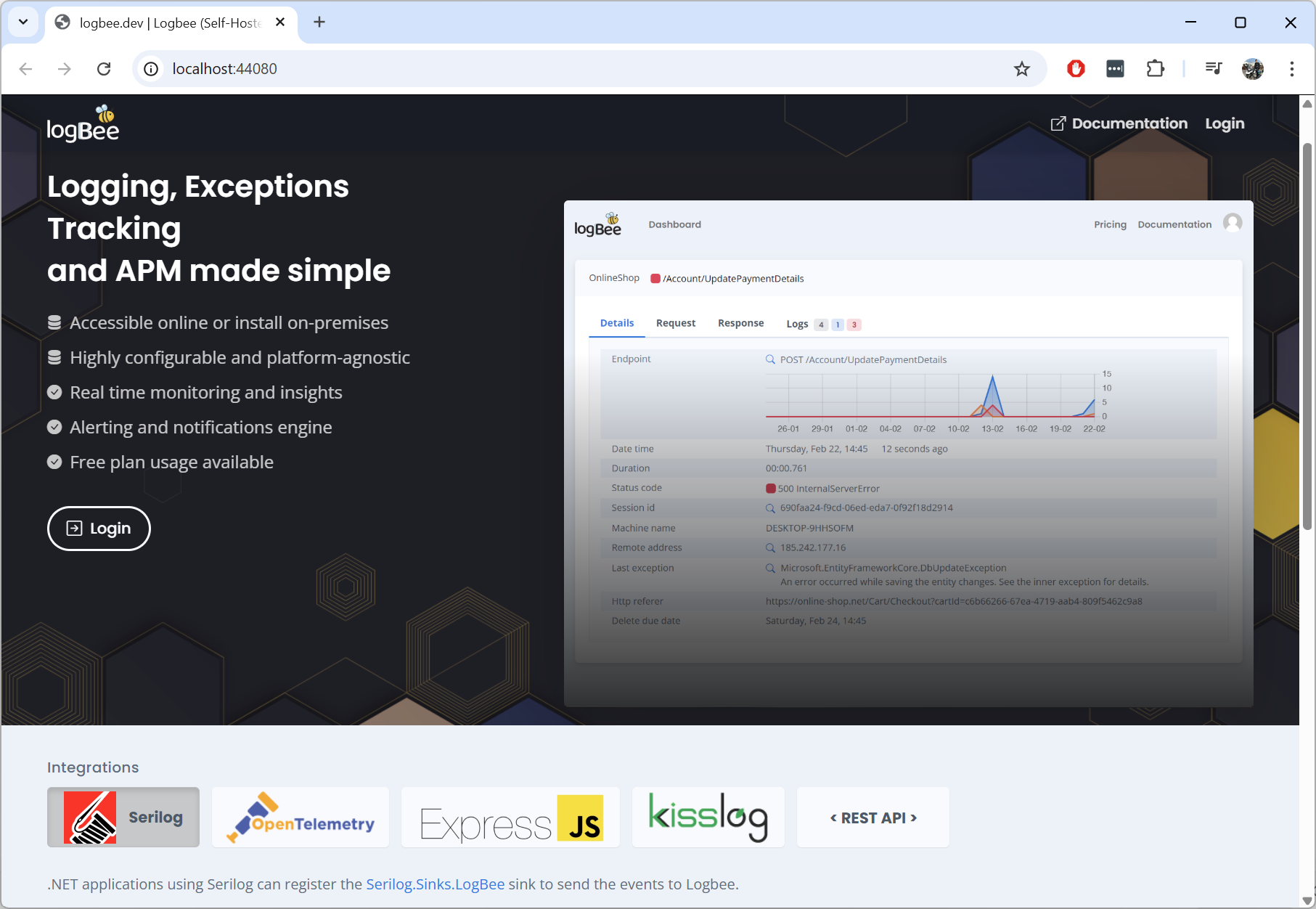 Logbee.Frontend running as Docker container